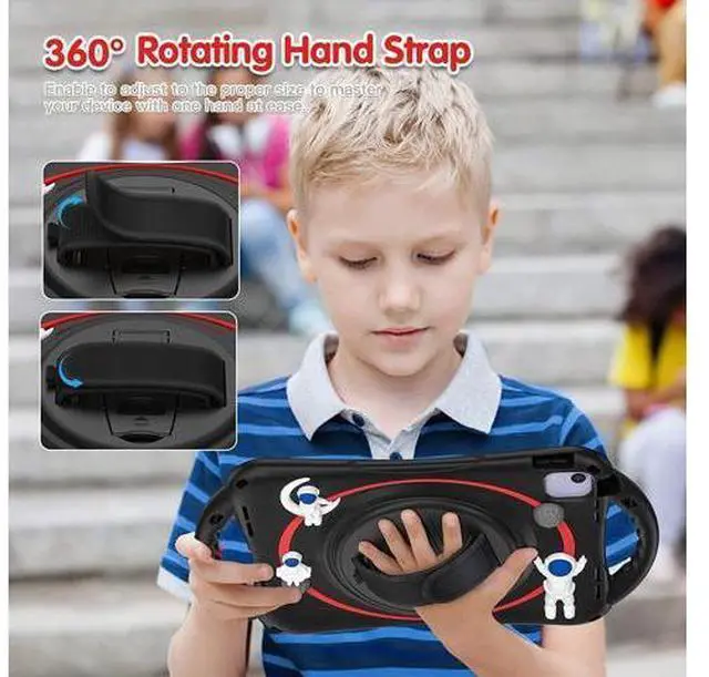 Alt view image 2 of 7 - Kids Case for iPad Air 5th/ Air 4th Generation 10.9'', Shockproof Silicone Case with Pencil Holder Stand Hand Strap Shoulder Belt Handle Grip for iPad Air 10.9/ iPad Pro 11'', Black-Red