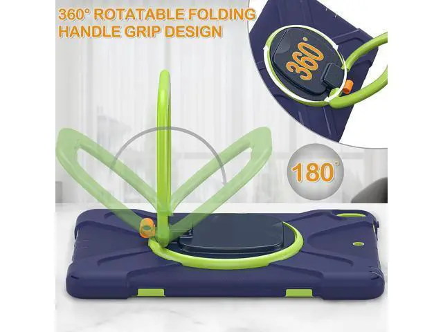 Alt view image 2 of 6 - iPad Air 3 10.5 Inch 2019 Case, Hybrid Shockproof Rugged Silicone Case with Pencil Holder, Folding Hand Grip, Stable Kickstand,Carrying Shoulder Strap for iPad Pro 10.5 2017 Tablet-Navy+Green