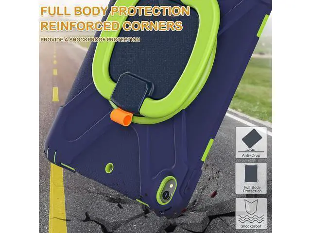 Alt view image 6 of 6 - iPad Air 3 10.5 Inch 2019 Case, Hybrid Shockproof Rugged Silicone Case with Pencil Holder, Folding Hand Grip, Stable Kickstand,Carrying Shoulder Strap for iPad Pro 10.5 2017 Tablet-Navy+Green