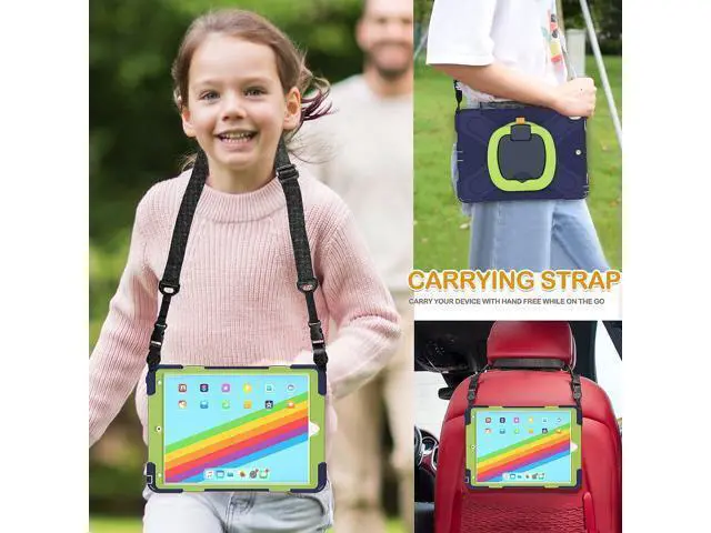 Alt view image 5 of 6 - iPad Air 3 10.5 Inch 2019 Case, Hybrid Shockproof Rugged Silicone Case with Pencil Holder, Folding Hand Grip, Stable Kickstand,Carrying Shoulder Strap for iPad Pro 10.5 2017 Tablet-Navy+Green
