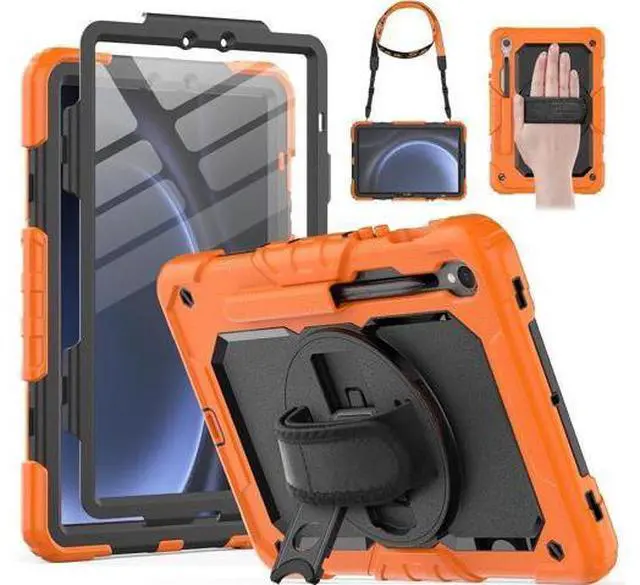 Main image of Protective for Galaxy Tab S9 / S9 FE 5G Case with Hand Strap/Screen Protector/Pen Holder, Heavy Duty Shockproof Galaxy S9 FE Tablet Case 10.9 / 11, Orange