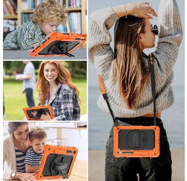 Alt view image 3 of 7 - Protective for Galaxy Tab S9 / S9 FE 5G Case with Hand Strap/Screen Protector/Pen Holder, Heavy Duty Shockproof Galaxy S9 FE Tablet Case 10.9 / 11, Orange