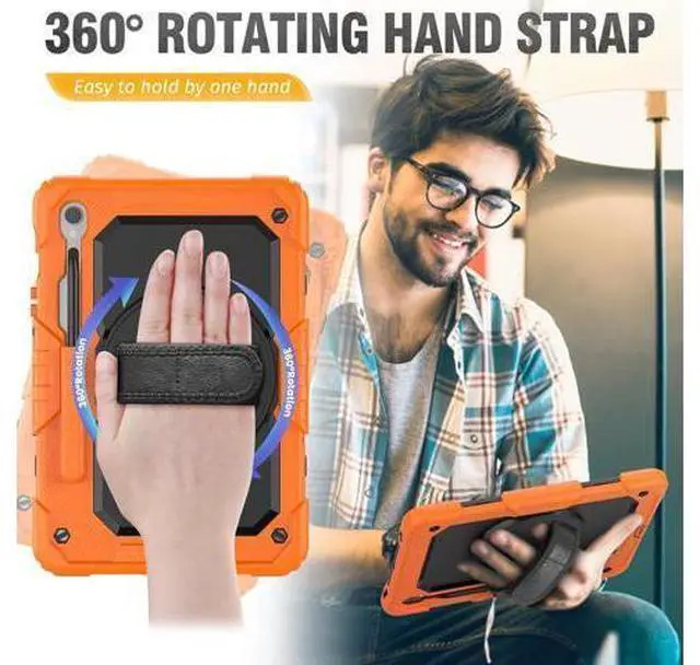 Alt view image 4 of 7 - Protective for Galaxy Tab S9 / S9 FE 5G Case with Hand Strap/Screen Protector/Pen Holder, Heavy Duty Shockproof Galaxy S9 FE Tablet Case 10.9 / 11, Orange
