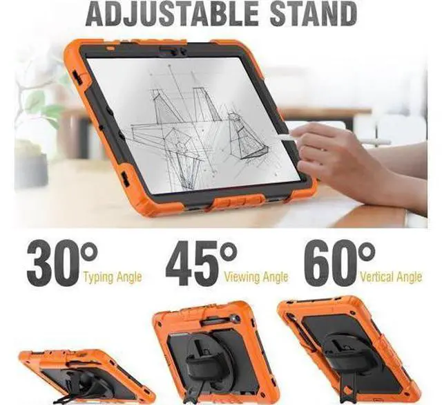 Alt view image 5 of 7 - Protective for Galaxy Tab S9 / S9 FE 5G Case with Hand Strap/Screen Protector/Pen Holder, Heavy Duty Shockproof Galaxy S9 FE Tablet Case 10.9 / 11, Orange
