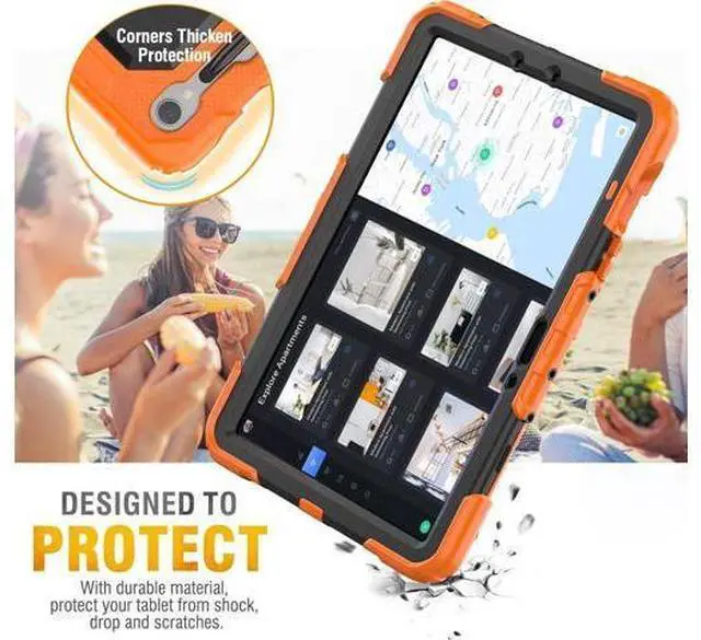 Alt view image 6 of 7 - Protective for Galaxy Tab S9 / S9 FE 5G Case with Hand Strap/Screen Protector/Pen Holder, Heavy Duty Shockproof Galaxy S9 FE Tablet Case 10.9 / 11, Orange