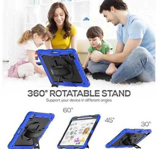 Alt view image 4 of 7 - iPad Pro 12.9 Case 2022/2021/ 2020/2018, Heavy Duty Protection Shockproof Case with Screen Protector, Rotating Stand/Handle/Shoulder Strap for iPad 12.9" 6th/ 5th/ 4th/ 3rd Gen, Blue