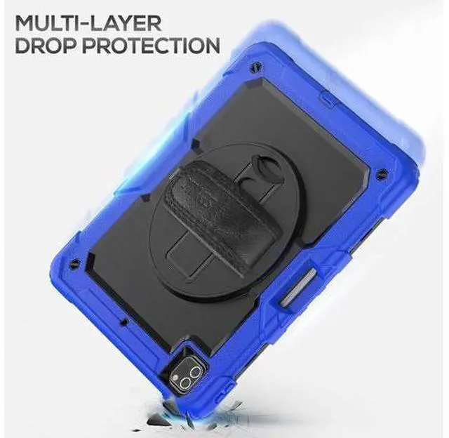 Alt view image 7 of 7 - iPad Pro 12.9 Case 2022/2021/ 2020/2018, Heavy Duty Protection Shockproof Case with Screen Protector, Rotating Stand/Handle/Shoulder Strap for iPad 12.9" 6th/ 5th/ 4th/ 3rd Gen, Blue