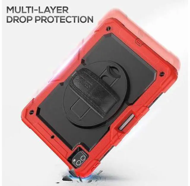 Alt view image 7 of 7 - iPad Pro 12.9 Case 6th/ 5th/ 4th/ 3rd Generation, Heavy Duty Protection Shockproof Case with Screen Protector, 360° Rotating Stand/Handle/Shoulder Strap, Support Pencil 2 Charging, Red