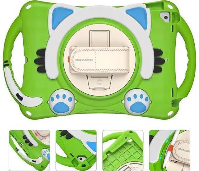 Alt view image 2 of 6 - Kids Friendly Case for iPad 8th 7th Gen 10.2 2020 2019,Rubber Protective Cover with Carrying Strap, Handle Grip, Pencil Holder, Hand Strap, Kickstand for Apple iPad Air/Pro 10.5 2019/2017-Green