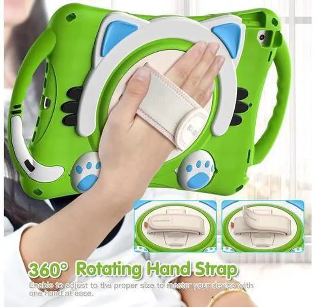 Alt view image 3 of 6 - Kids Friendly Case for iPad 8th 7th Gen 10.2 2020 2019,Rubber Protective Cover with Carrying Strap, Handle Grip, Pencil Holder, Hand Strap, Kickstand for Apple iPad Air/Pro 10.5 2019/2017-Green