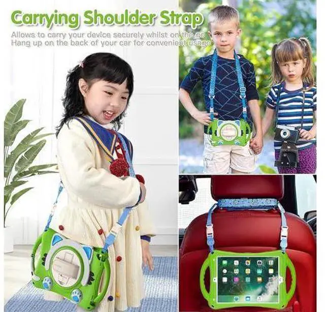 Alt view image 5 of 6 - Kids Friendly Case for iPad 8th 7th Gen 10.2 2020 2019,Rubber Protective Cover with Carrying Strap, Handle Grip, Pencil Holder, Hand Strap, Kickstand for Apple iPad Air/Pro 10.5 2019/2017-Green