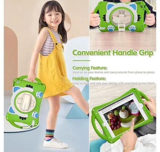 Alt view image 4 of 6 - Kids Friendly Case for iPad 8th 7th Gen 10.2 2020 2019,Rubber Protective Cover with Carrying Strap, Handle Grip, Pencil Holder, Hand Strap, Kickstand for Apple iPad Air/Pro 10.5 2019/2017-Green