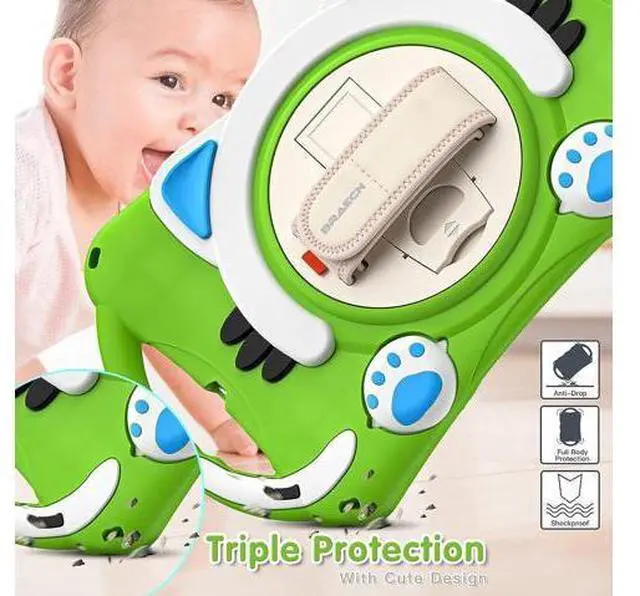 Alt view image 6 of 6 - Kids Friendly Case for iPad 8th 7th Gen 10.2 2020 2019,Rubber Protective Cover with Carrying Strap, Handle Grip, Pencil Holder, Hand Strap, Kickstand for Apple iPad Air/Pro 10.5 2019/2017-Green