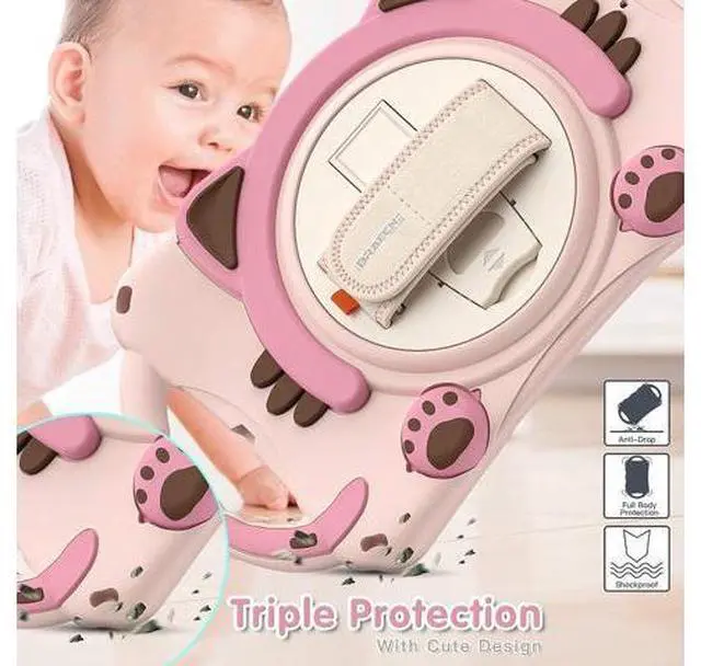 Alt view image 6 of 6 - Kids Case for iPad Mini 5/4/3/2/1, Silicone Shockproof Protective Boy Girl Cute Cover with Pencil Holder, Handle Grip, Hand Strap, Kickstand, Shoulder Strap for Apple iPad Mini 7.9 Inch-Pink