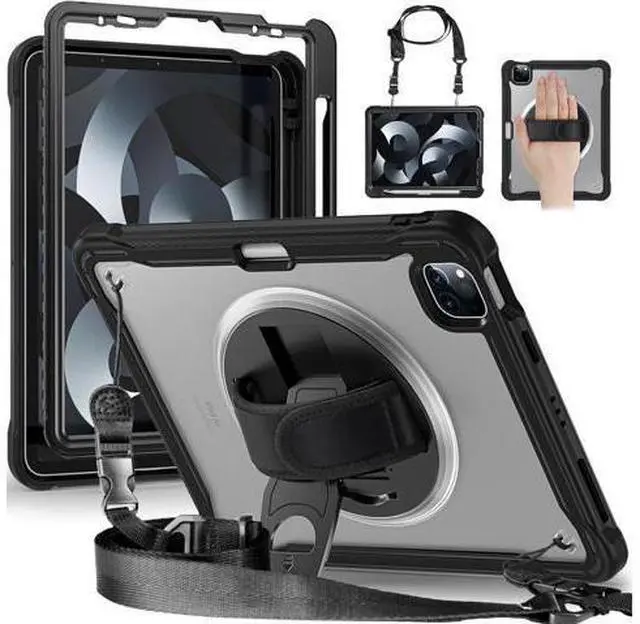 Main image of Case for iPad Pro 12.9-inch 2022 6th M2 /2021 (5rd Generation) / iPad Pro 12.9" 4th/3rd Gen Heavy Duty Rugged Shockproof Tablet Cover with 360° Rotating Hand Strap & Shoulder Strap, Black