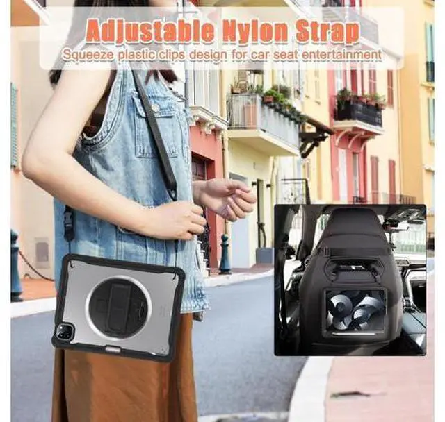 Alt view image 7 of 7 - Case for iPad Pro 12.9-inch 2022 6th M2 /2021 (5rd Generation) / iPad Pro 12.9" 4th/3rd Gen Heavy Duty Rugged Shockproof Tablet Cover with 360° Rotating Hand Strap & Shoulder Strap, Black