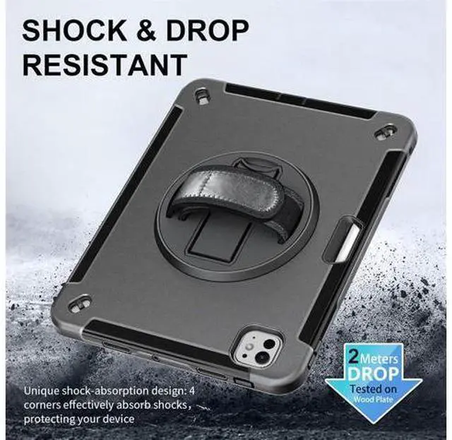 Alt view image 4 of 7 - Case for iPad Pro 13-inch (M4) 2024 (7th Gen), 3 Layer Military Grade Shockproof Case with 360° Swivel Stand - Handle - Shoulder Strap - Pencil Holder,Black