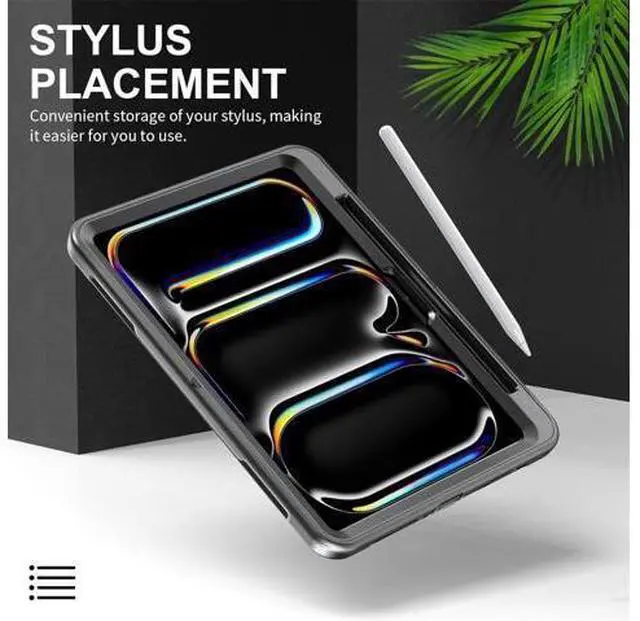 Alt view image 5 of 7 - Case for iPad Pro 13-inch (M4) 2024 (7th Gen), 3 Layer Military Grade Shockproof Case with 360° Swivel Stand - Handle - Shoulder Strap - Pencil Holder,Black
