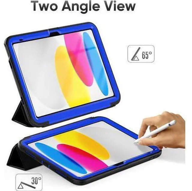 Alt view image 4 of 7 - iPad 10th Generation 10.9 Inch 2022 Release, Durable Sturdy Heavy Duty Shockproof Protection Folio Stand Case with Smart Cover Auto Sleep/Wake for iPad 10.9 Case, Black/Blue