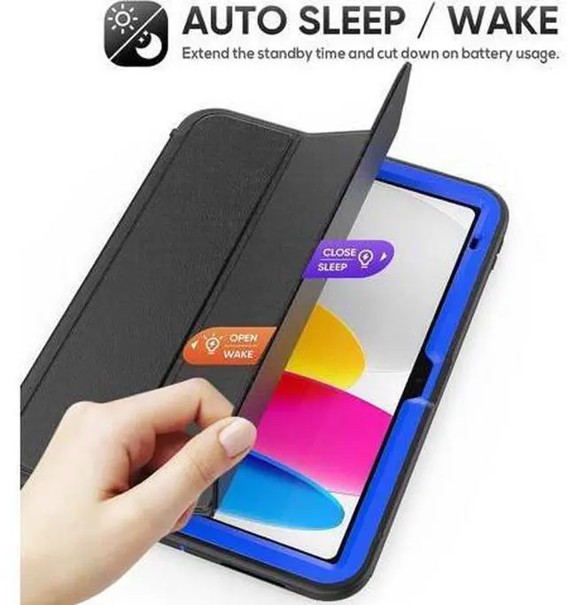 Alt view image 5 of 7 - iPad 10th Generation 10.9 Inch 2022 Release, Durable Sturdy Heavy Duty Shockproof Protection Folio Stand Case with Smart Cover Auto Sleep/Wake for iPad 10.9 Case, Black/Blue