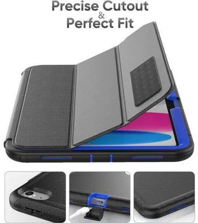 Alt view image 3 of 7 - iPad 10th Generation 10.9 Inch 2022 Release, Durable Sturdy Heavy Duty Shockproof Protection Folio Stand Case with Smart Cover Auto Sleep/Wake for iPad 10.9 Case, Black/Blue
