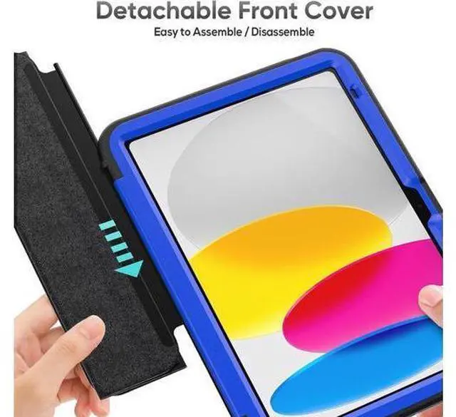 Alt view image 6 of 7 - iPad 10th Generation 10.9 Inch 2022 Release, Durable Sturdy Heavy Duty Shockproof Protection Folio Stand Case with Smart Cover Auto Sleep/Wake for iPad 10.9 Case, Black/Blue