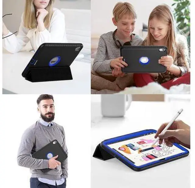 Alt view image 7 of 7 - iPad 10th Generation 10.9 Inch 2022 Release, Durable Sturdy Heavy Duty Shockproof Protection Folio Stand Case with Smart Cover Auto Sleep/Wake for iPad 10.9 Case, Black/Blue
