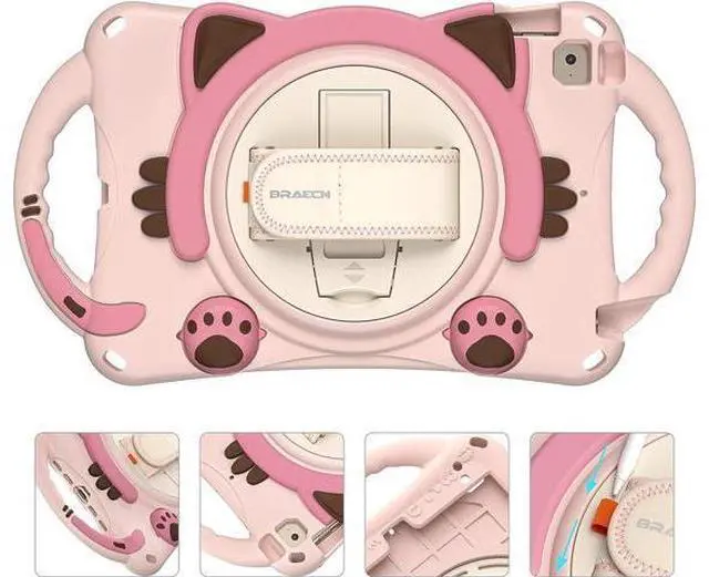 Alt view image 2 of 6 - Kids Case for iPad Mini 5/4/3/2/1, Silicone Shockproof Protective Boy Girl Cute Cover with Pencil Holder, Handle Grip, Hand Strap, Kickstand, Shoulder Strap for Apple iPad Mini 7.9 Inch-Pink
