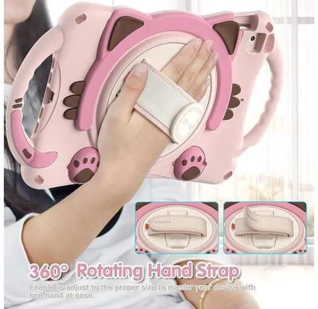 Alt view image 3 of 6 - Kids Case for iPad Mini 5/4/3/2/1, Silicone Shockproof Protective Boy Girl Cute Cover with Pencil Holder, Handle Grip, Hand Strap, Kickstand, Shoulder Strap for Apple iPad Mini 7.9 Inch-Pink
