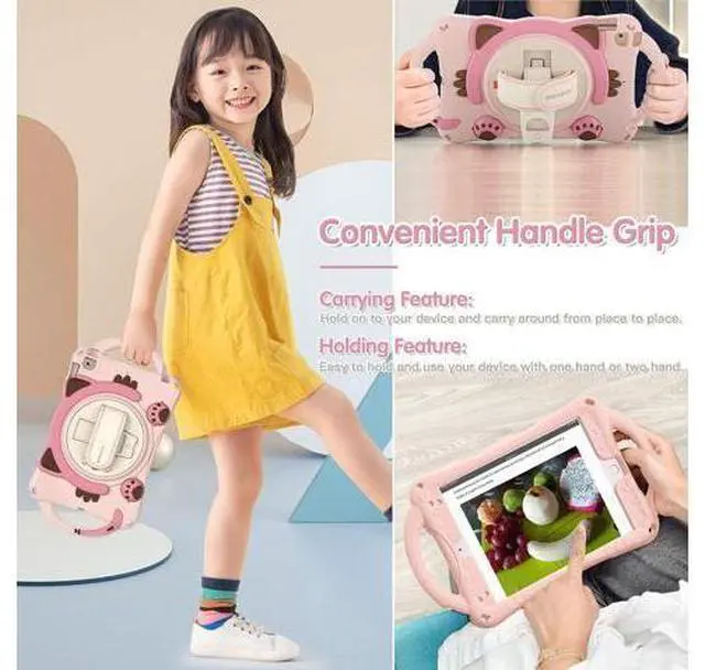 Alt view image 4 of 6 - Kids Case for iPad Mini 5/4/3/2/1, Silicone Shockproof Protective Boy Girl Cute Cover with Pencil Holder, Handle Grip, Hand Strap, Kickstand, Shoulder Strap for Apple iPad Mini 7.9 Inch-Pink