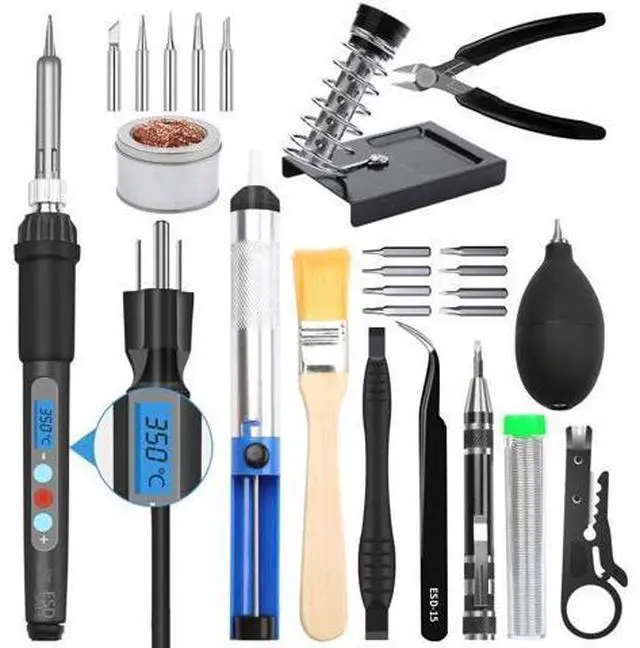 Main image of Electronic Soldering Iron Kit, Kingsdun 60W LCD Digital Soldering Gun with Adjustable Temperature & Fast Heating Ceramic Thermostatic Design, ON-Off Switch 15pcs Solder Kit & Welding Tool