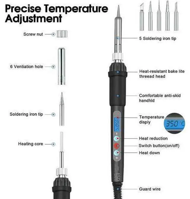 Alt view image 2 of 7 - Electronic Soldering Iron Kit, Kingsdun 60W LCD Digital Soldering Gun with Adjustable Temperature & Fast Heating Ceramic Thermostatic Design, ON-Off Switch 15pcs Solder Kit & Welding Tool