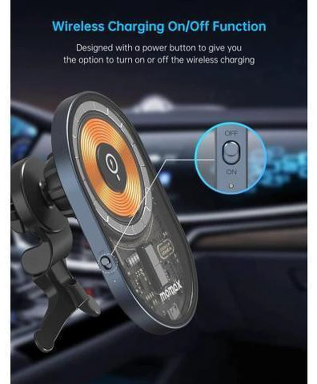 Alt view image 2 of 7 - MOMAX Magnetic Wireless Charging Car Charger, Transparent Mag-Safe Compatible Charging Air Vent Mount, Compatible with iPhone 14/14 Max/14Pro/14Pro Max/13/13 Pro/13 Pro Max/12Series and Magnetic Case