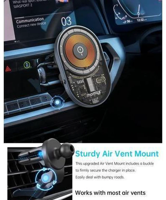 Alt view image 5 of 7 - MOMAX Magnetic Wireless Charging Car Charger, Transparent Mag-Safe Compatible Charging Air Vent Mount, Compatible with iPhone 14/14 Max/14Pro/14Pro Max/13/13 Pro/13 Pro Max/12Series and Magnetic Case