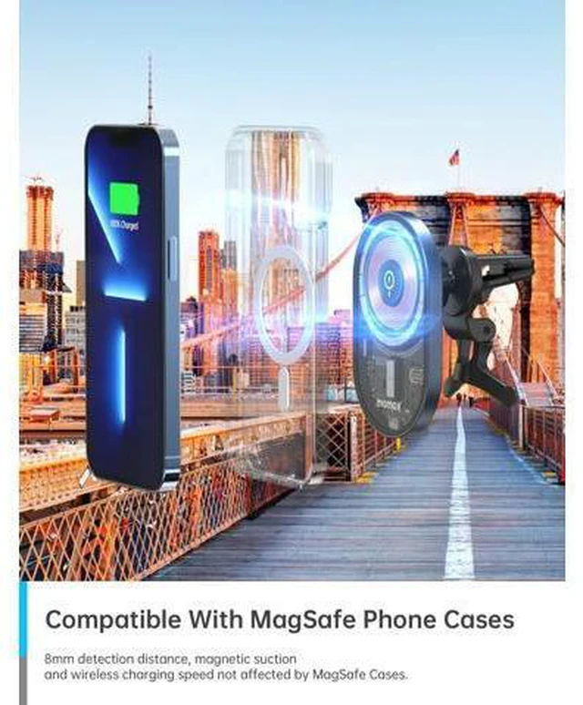 Alt view image 7 of 7 - MOMAX Magnetic Wireless Charging Car Charger, Transparent Mag-Safe Compatible Charging Air Vent Mount, Compatible with iPhone 14/14 Max/14Pro/14Pro Max/13/13 Pro/13 Pro Max/12Series and Magnetic Case