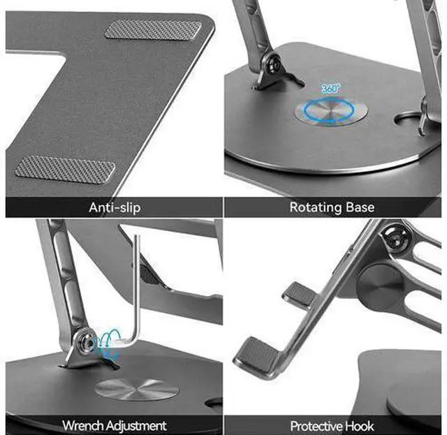 Alt view image 4 of 7 - Bcom Adjustable Laptop Stand with 360° Rotating BaseFoldable Aluminum Alloy Computer Laptop RiserErgonomic DesignCompatible with 10 to 17" LaptopsLaptop Stand for Desk for Office and HomeGray