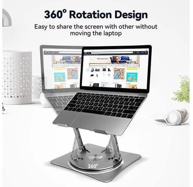 Alt view image 2 of 7 - Bcom Adjustable Laptop Stand with 360° Rotating BaseFoldable Aluminum Alloy Computer Laptop RiserErgonomic DesignCompatible with 10 to 17" LaptopsLaptop Stand for Desk for Office and HomeGray