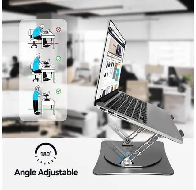 Alt view image 6 of 7 - Bcom Adjustable Laptop Stand with 360° Rotating BaseFoldable Aluminum Alloy Computer Laptop RiserErgonomic DesignCompatible with 10 to 17" LaptopsLaptop Stand for Desk for Office and HomeGray