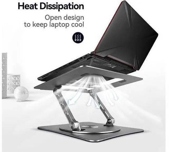 Alt view image 7 of 7 - Bcom Adjustable Laptop Stand with 360° Rotating BaseFoldable Aluminum Alloy Computer Laptop RiserErgonomic DesignCompatible with 10 to 17" LaptopsLaptop Stand for Desk for Office and HomeGray