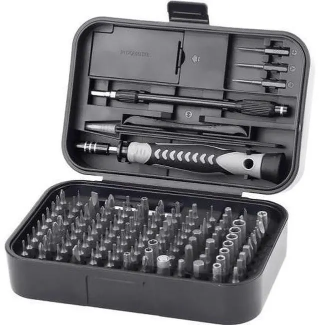 Main image of Small Screwdriver Set with 120 Bits, Kingsdun 130 in 1 Precision Magnetic Screwdriver Bit Set with Tweezer, Flat, Phillips, Pentalobe, Torx Star Screwdriver (Black)