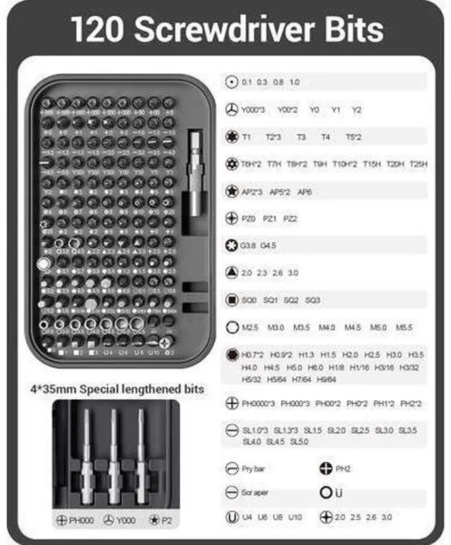 Alt view image 2 of 7 - Small Screwdriver Set with 120 Bits, Kingsdun 130 in 1 Precision Magnetic Screwdriver Bit Set with Tweezer, Flat, Phillips, Pentalobe, Torx Star Screwdriver (Black)