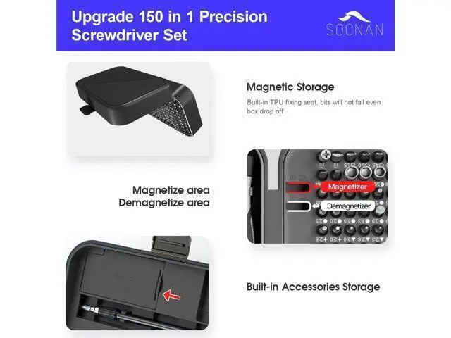 Alt view image 5 of 7 - Precision Screwdriver Set,150 in 1 Electronics Tool Kit with 120 Bits Magnetic Screwdriver Set & 30-bit Magnetic Set Handy Repair Tool for Computer Phone Watch Camera Laptop, Black