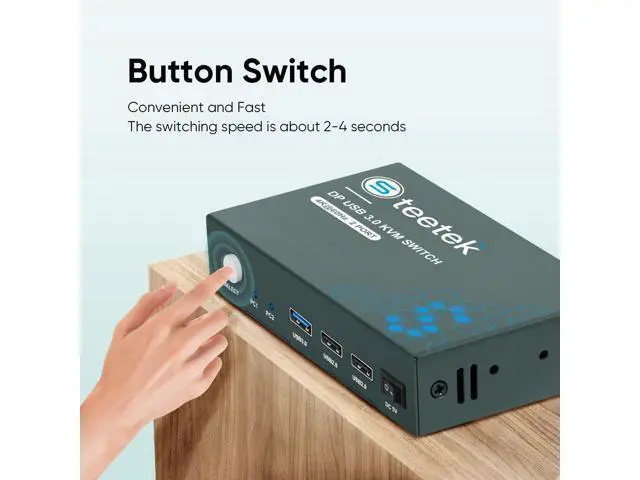 Alt view image 4 of 7 - Steetek 2 Port DP USB 3.0 KVM Switch 4K@60Hz, KVM Switch Displayport 2 in 1 Out. KVM Switch for 2 Computer Share 1 Monitor and USB 3.0 Hub, Button Switch, with 2 DP and 2 USB 3.0 Cable
