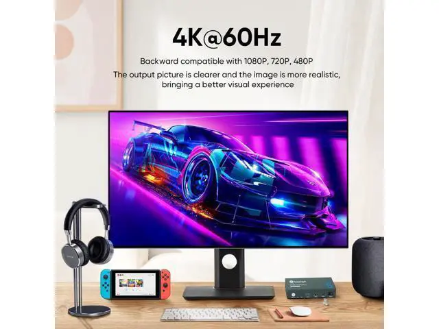 Alt view image 2 of 7 - Steetek 2 Port DP USB 3.0 KVM Switch 4K@60Hz, KVM Switch Displayport 2 in 1 Out. KVM Switch for 2 Computer Share 1 Monitor and USB 3.0 Hub, Button Switch, with 2 DP and 2 USB 3.0 Cable