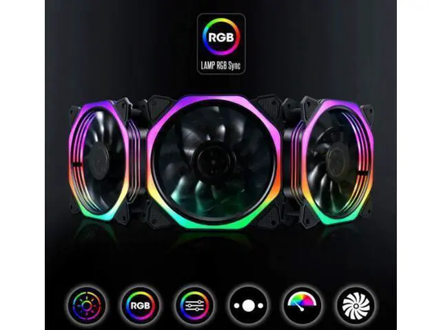 Alt view image 2 of 7 - 120mm RGB Color Case Fans 11- Blades Quiet Computer Cooling PC Fans RGB Color Changing LED Fan with Remote Control Music Rhythm Sync & ARGB Motherboard Sync (5 Pack Fan+Music Controller)