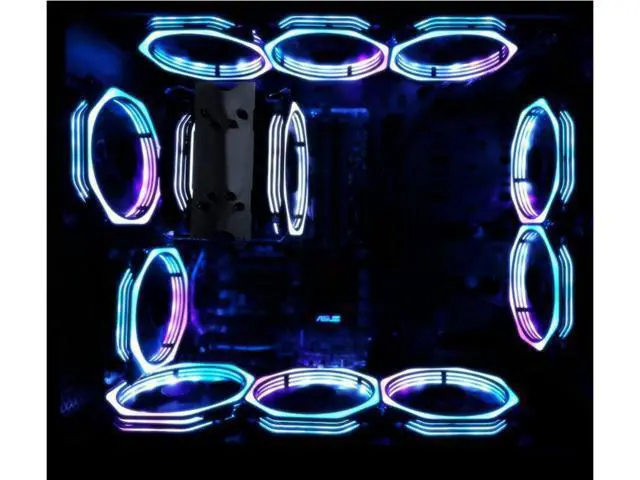 Alt view image 4 of 7 - 120mm RGB Color Case Fans 11- Blades Quiet Computer Cooling PC Fans RGB Color Changing LED Fan with Remote Control Music Rhythm Sync & ARGB Motherboard Sync (5 Pack Fan+Music Controller)