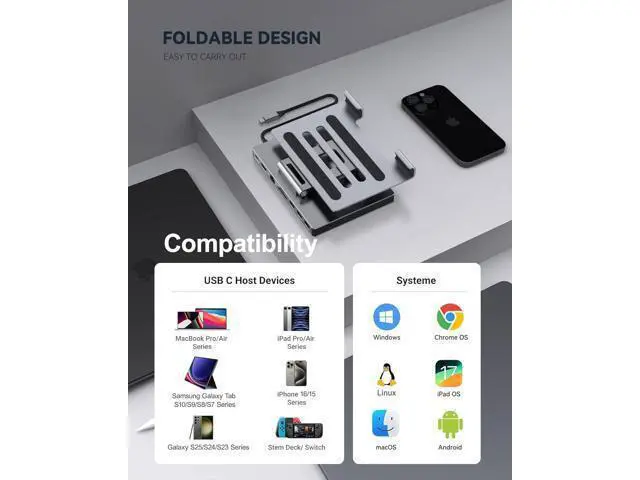 Alt view image 5 of 7 - USB-C Docking Station with Foldable Aluminum Tablet Stand, Multiport Type C Hub and 9-in-1 Adapter for iPad Pro M4 M2 13 12.9 11 Inch 4K 60Hz HDMI, RJ45 Gigabit Ethernet, SD/TF 3 USB 3.0, 3.5 mm Audio