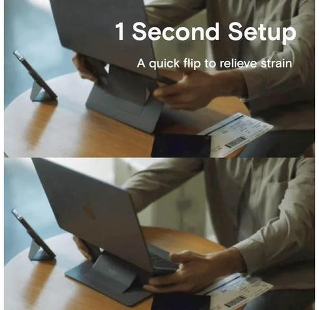 Alt view image 6 of 7 - MOFT Laptop Stand Graphene Cooling 2-Height MacBook Stand, Upgraded Traceless Glue, Fits Laptops Without Bottom Vents, Repositionable(Cool Jet Black)