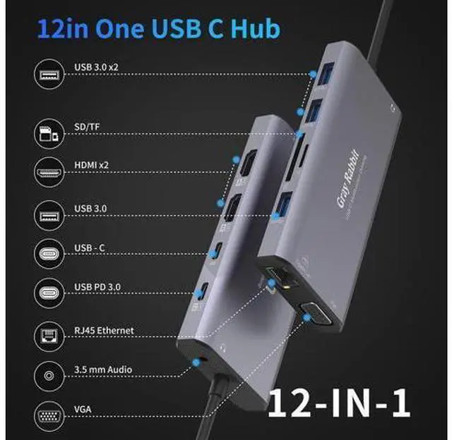 Alt view image 2 of 7 - USB C Docking Station,USB C to Dual HDMI Monitor Adapter USB C HUB Triple Display and MST Mode for Windows. Compatible with thunderbolt3/4 MacBook Pro/Air, iPad Pro and More(DP AltMode Required)