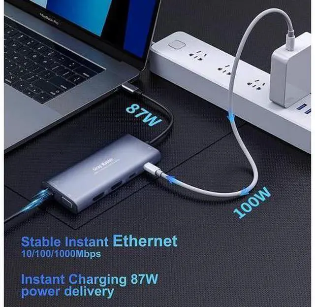 Alt view image 4 of 7 - USB C Docking Station,USB C to Dual HDMI Monitor Adapter USB C HUB Triple Display and MST Mode for Windows. Compatible with thunderbolt3/4 MacBook Pro/Air, iPad Pro and More(DP AltMode Required)